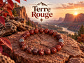 Bracelet Homme en Pierres (origine indéterminée) Rouge Brun, avec Intercalaires Argentés - "Terre Rouge" -