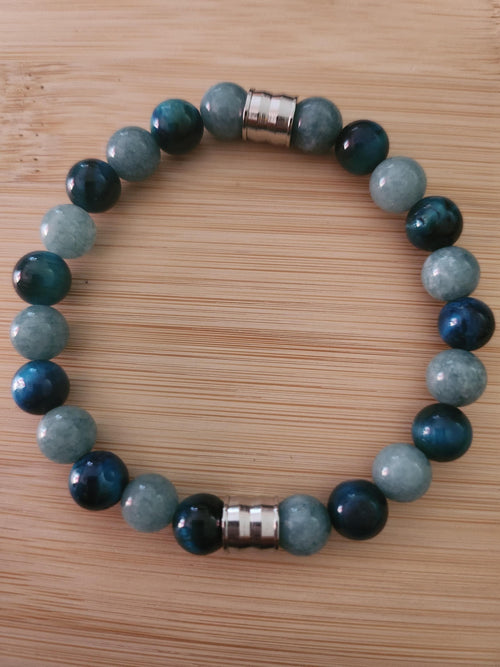 Bracelet en perles bleues fantaisie pour homme - "Roche d'Azur" -