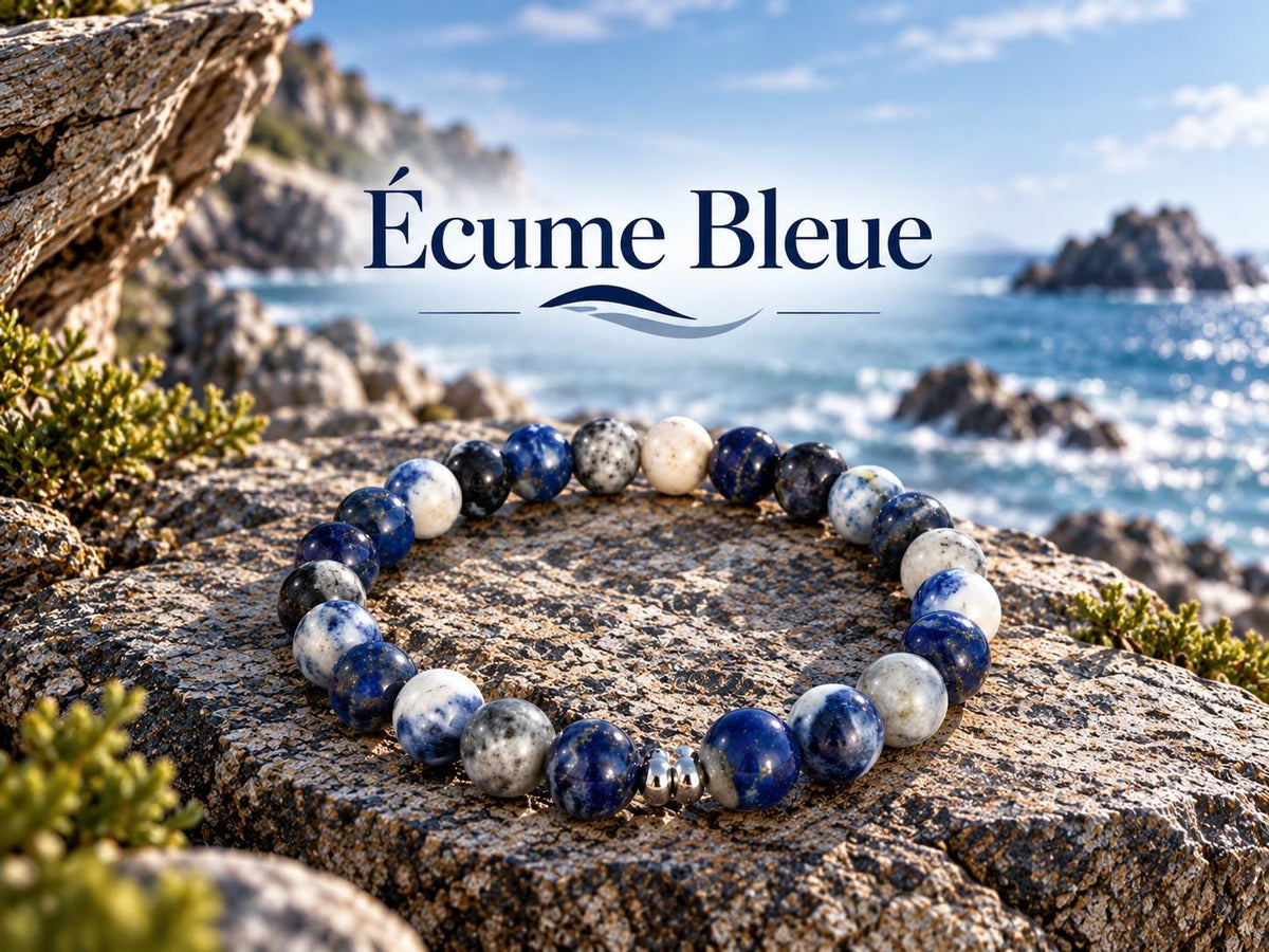 Bracelet en pierre de lapis-lazuli & sodalite - tons bleus - "Ecume bleue" -