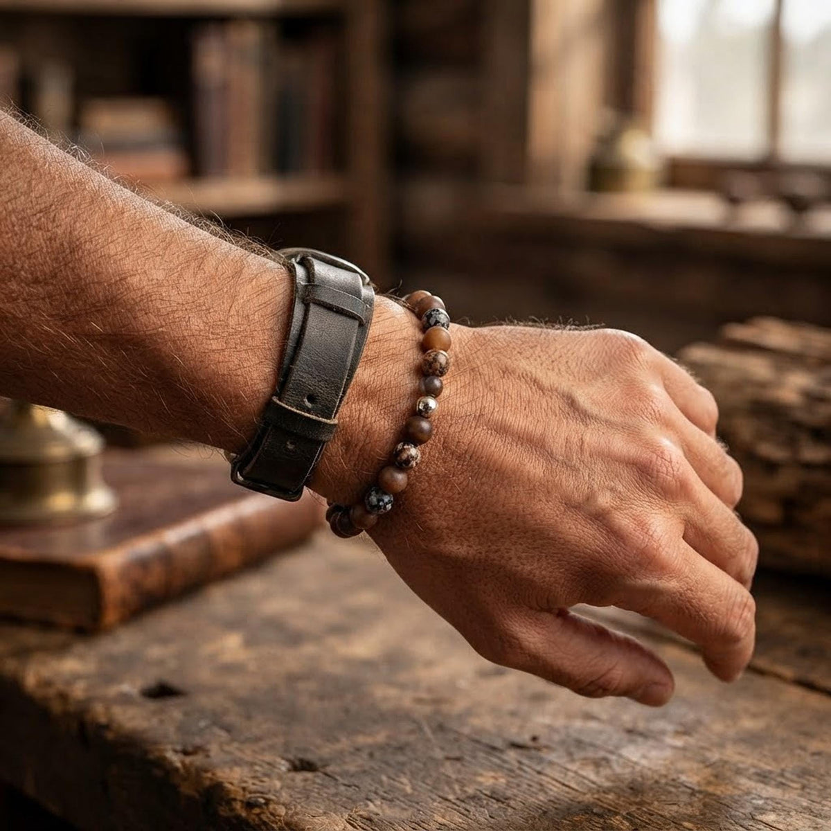 Bracelet pour homme  en Pierres Naturelles (origine indéterminée) - "Terre d'Ombre -