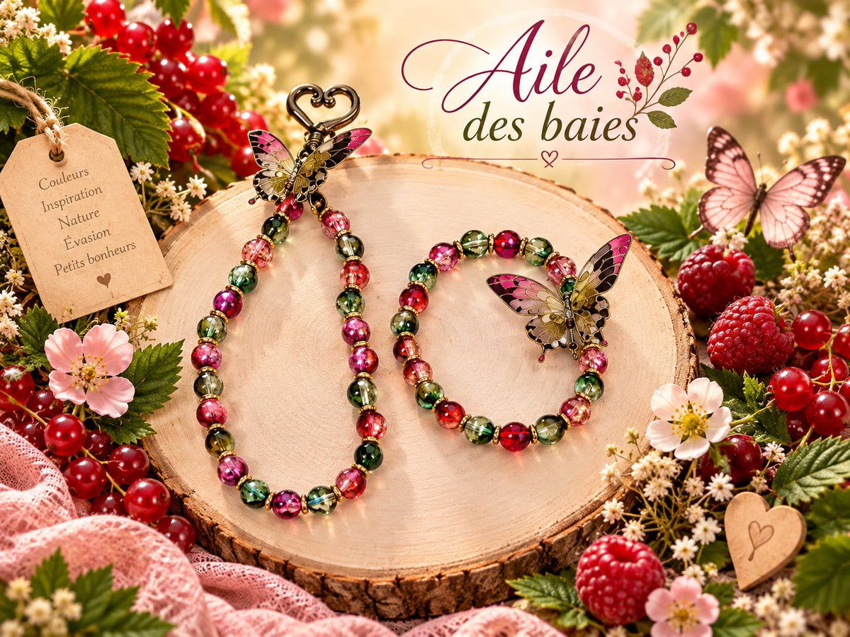 Ensemble fantaisie bracelet et grigri de sac - Aile des baies -