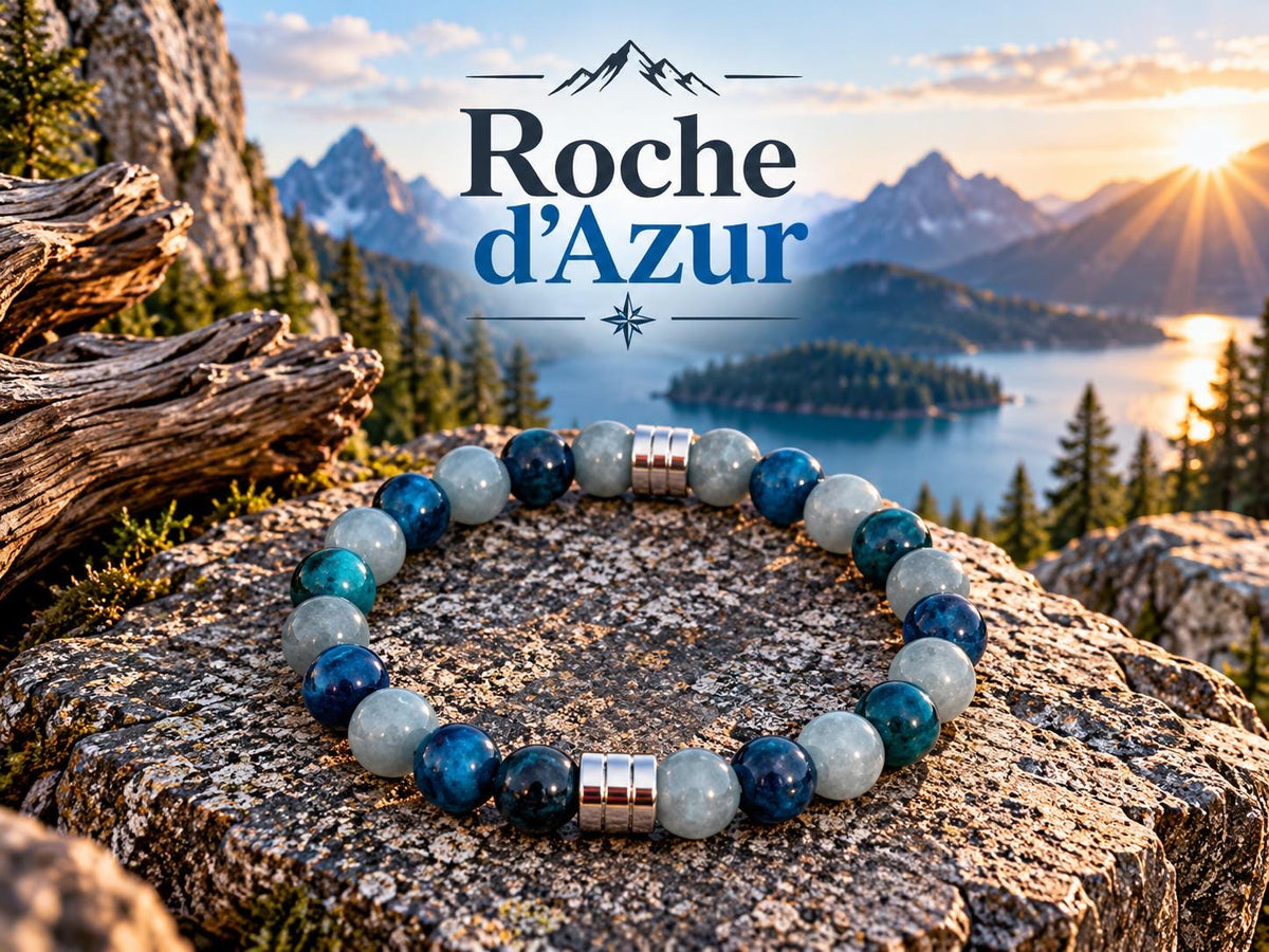 Bracelet en perles bleues fantaisie pour homme - "Roche d'Azur" -