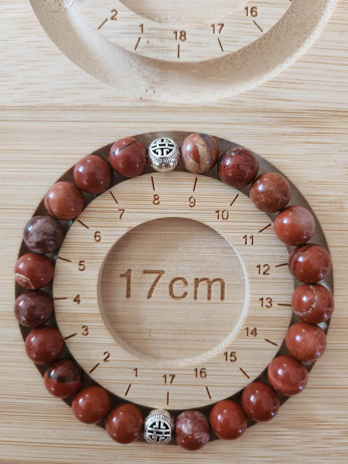 Bracelet Homme en Pierres (origine indéterminée) Rouge Brun, avec Intercalaires Argentés - "Terre Rouge" -