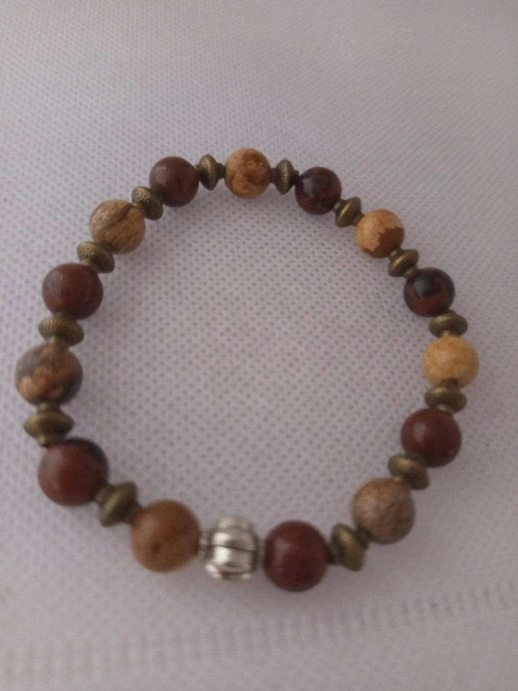 Bracelet homme en pierres naturelles de jaspe paysage & obsidienne acajou - "Terre de Feu" -