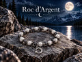 Bracelet Homme Perles Noires et Argentées, Breloque Lune - "Roc d'Argent" -