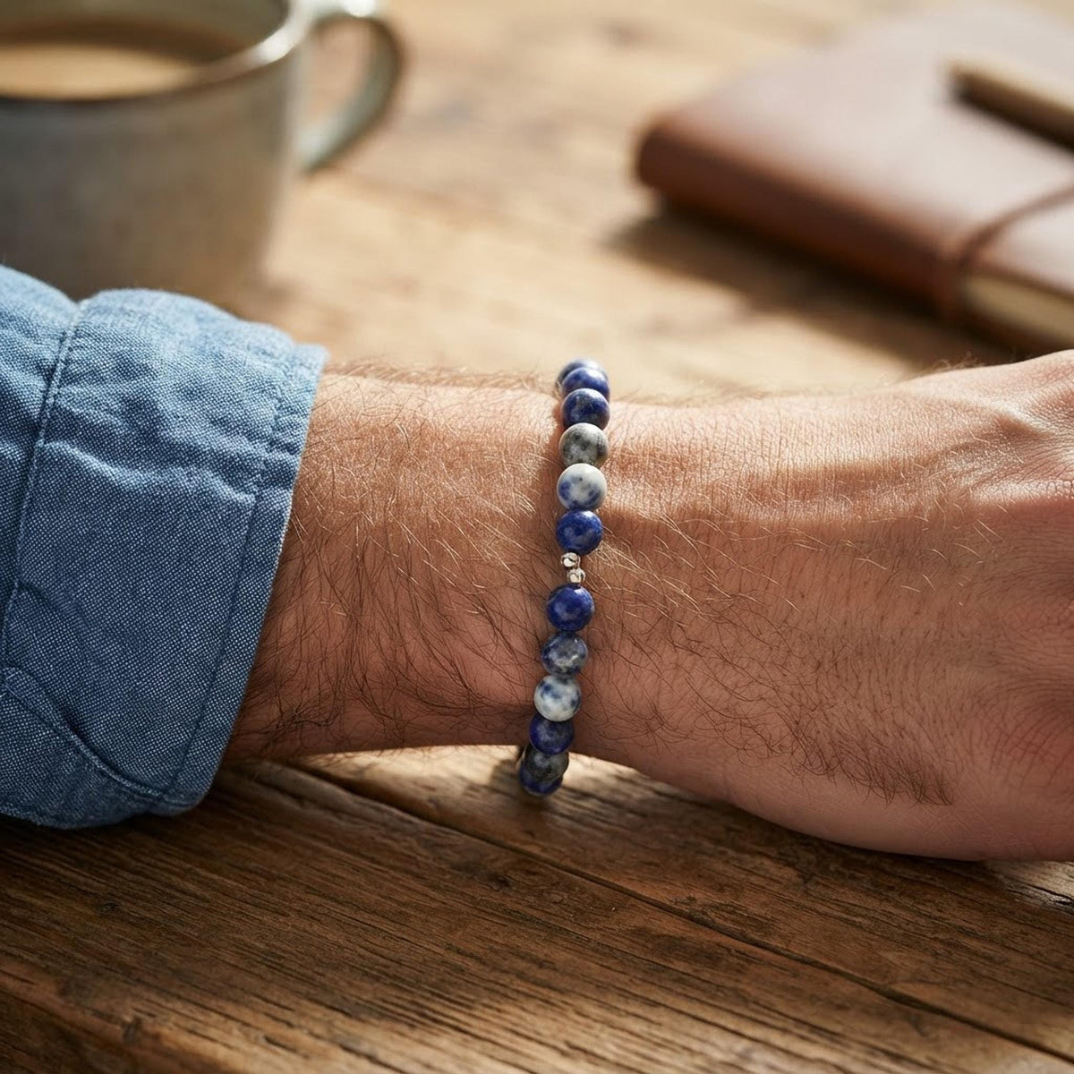 Bracelet en pierre de lapis-lazuli & sodalite - tons bleus - "Ecume bleue" -