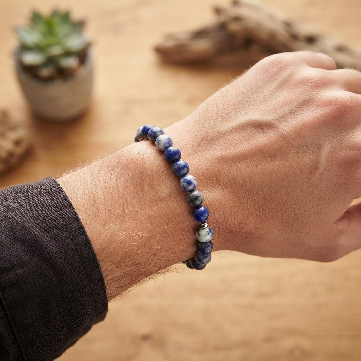 Bracelet en pierre de lapis-lazuli & sodalite - tons bleus - "Ecume bleue" -