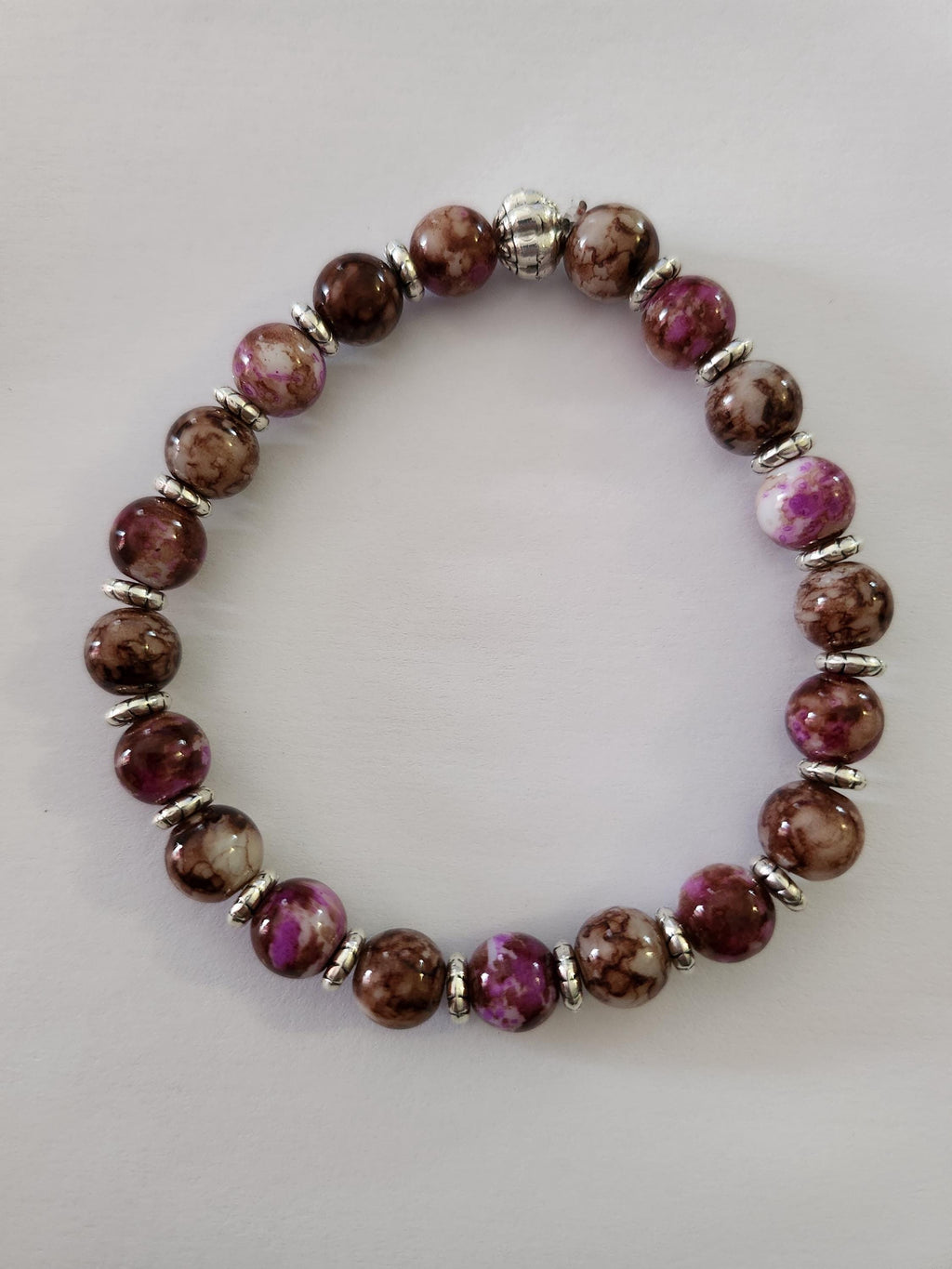 Bracelet fantaisie en perles - tons roses marbrées - "Astrance" -