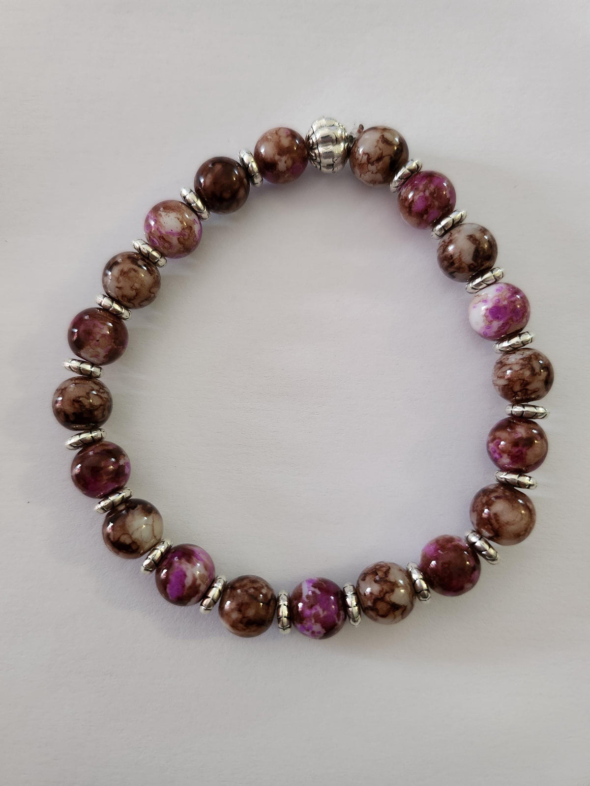 Bracelet fantaisie en perles - tons roses marbrées - "Astrance" -