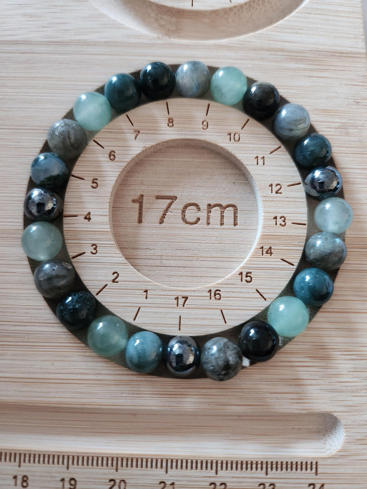 Bracelet Pierres Naturelles Homme Vert, Aventurine Labradorite Agate Mousse 17 cm